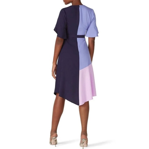 Hutch Pastel Colorblock Faux Wrap Midi Dress Blue Size 2 Mother's Day Wedding - Picture 2 of 12